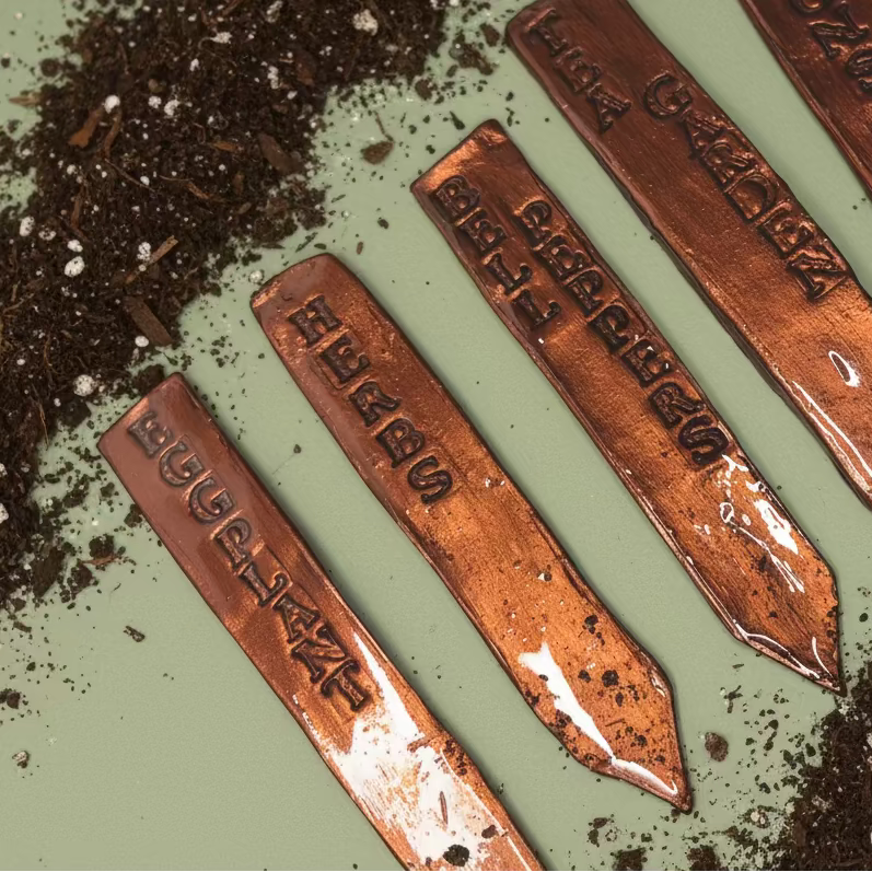 Personalized Heirloom Clay Garden Labels – Handmade Copper Botanical Marker Sets