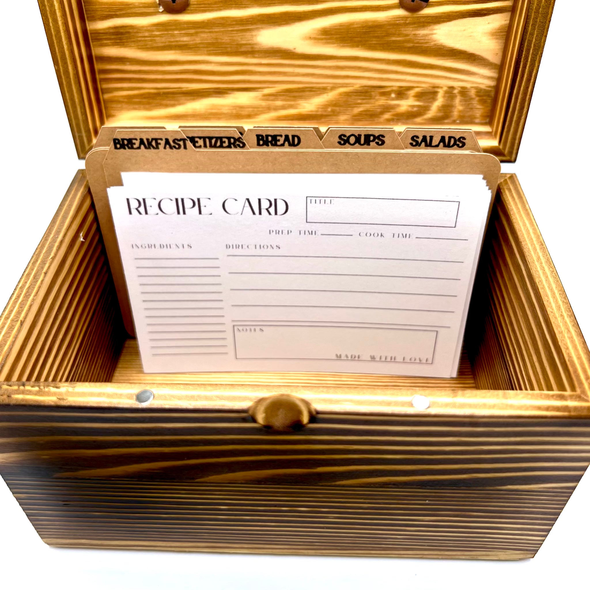 Heirloom Recipe Box – Acacia Wood with Leather Label, Dividers & Cards