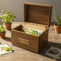 Seed Organizer Box – Acacia Wood Seed Storage with Leather Label, Personalized Garden Storage