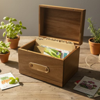 Seed Organizer Box – Acacia Wood Seed Storage with Leather Label, Personalized Garden Storage